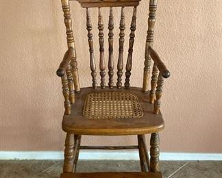 Wood High Chair With Caned Seat