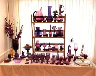 Gorgeous collection of purple amethyst glassware including studio glass, depression glass and mid century pieces