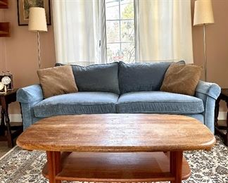 Condo Sized Smoke Blue Sofa, Down Filled