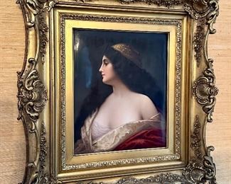 Antique Painting on Porcelain in Antique Gold Gilt Frame