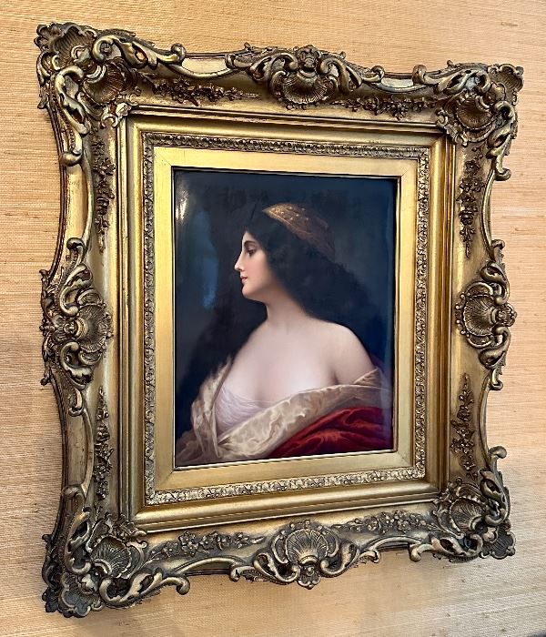 Antique Painting on Porcelain in Antique Gold Gilt Frame