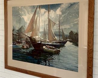 Lloyd R. Jones Watercolor, Ships in a Harbor