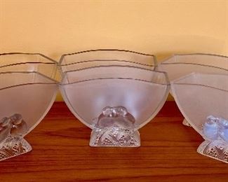 Verlys France Lovebird Vases (pair on right has opalescent birds)