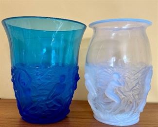 Verlys Mermaid Vases - Cobalt and Opalescent