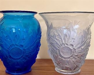 Verlys Thistle Vases, Cobalt and Clear