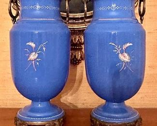 Cobalt Blue Antique Urns, Pair
