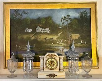 Modern framed oil painting on canvas, : “Primitive Village Scene,” signed lower left, Janet Munro Dimensions: 24” X 35 ½”