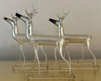 (3) Miniature Blown Glass Reindeer