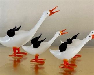 (4) Blown Glass Vintage Geese