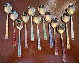 Vintage Kristian Hestenes Enameled .925 Silver Spoons (Norway)