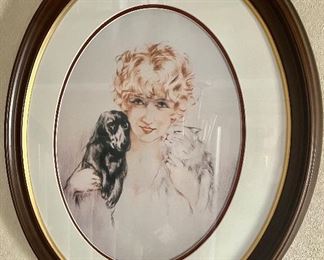 "Young Redhead with Puppies" Louis Icart Print
