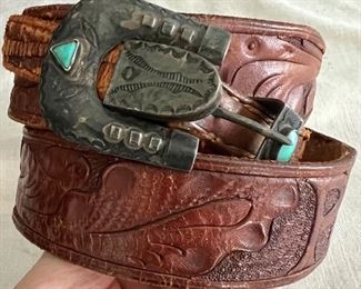 Vintage Leather Belt with Turquoise