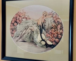 "Lady in Rose Garden" Signed Icart Print