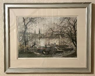 "On the Lake" Etching Signed Luigi Kasimir