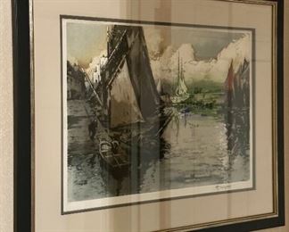 "Harbor" Signed Etching