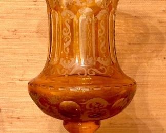 Vintage Etched Amber Vase