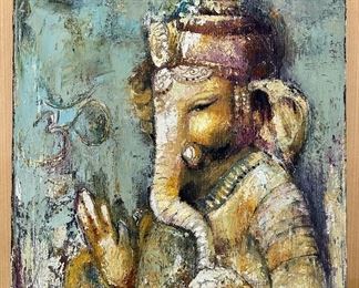 Ganesha Oil on Canvas, Signed