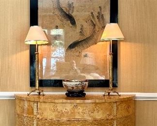 Koi Painting - Buffet Lamps & Demilune Cabinet are not for sale.