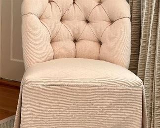 Designer Upholstered Chair with Pleated Skirt & Tufted Back
