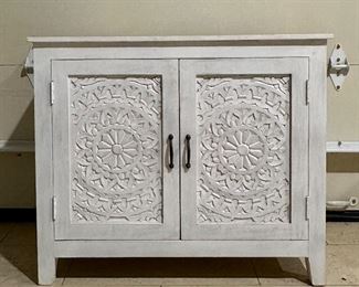 Painted Two Door Carved Cabinet