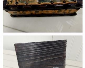 Small wooden box made in England with leather cover and sides.