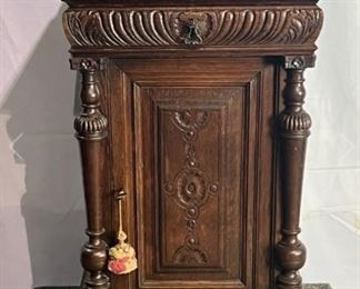 Small antique oak single-door French Cupboard with drawer, circa 1880.