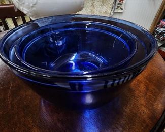 Two cobalt blue glass bowls.