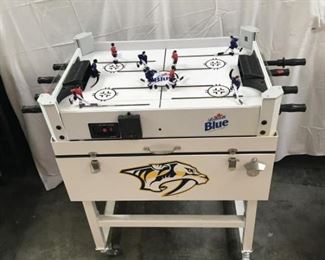 Lot 138 Ice Hockey Cooler on Rolling Cart
Labatti Blue Canadian Pilsner advertising metal cooler on rolling cart.