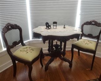 Early to Mid 20th Century French Country Style Marble top Table & Chairs