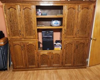 Custom built oak entertainment center
