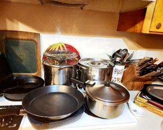 Assorted pots and pans