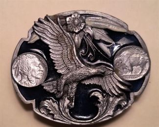 Very nice belt buckle with buffalo nickels