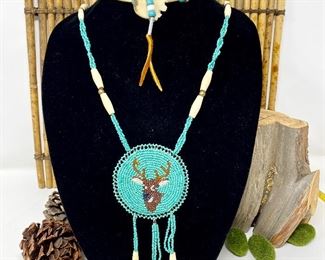 Native American Beaded Medallion Necklace And Choker 2pc Set