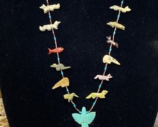 Various Stone Fetish Necklace with Carved Animal