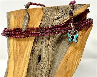  Amethyst Lariat Necklace with Sterling Native American Charms