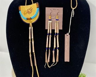  Beth Red Hawk Original- Native American Neck Pouch & Earring Set