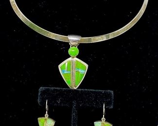  Navajo James Lee Jewelry- Green TURQUOISE & Opal Set
