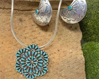  Zuni Petit Point Pendant/Brooch & Blossom Earings
