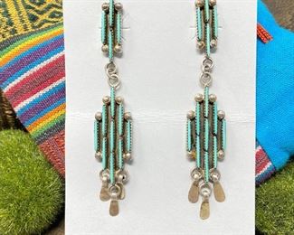 Zuni Needle Point Turquoise Earrings-