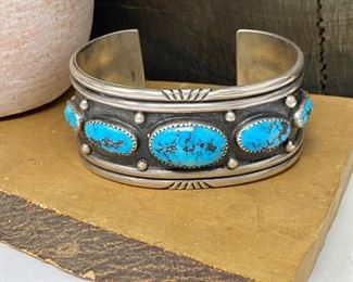 Native American Turquoise Cuff Bracelet in Sterling Silver