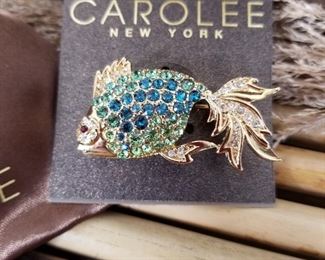 Carolee Crystal studded fish brooch'