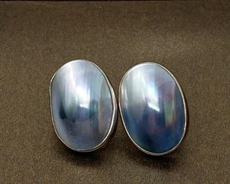 Oval Gray Blue Mabe Pearl Earings in Sterling Silver