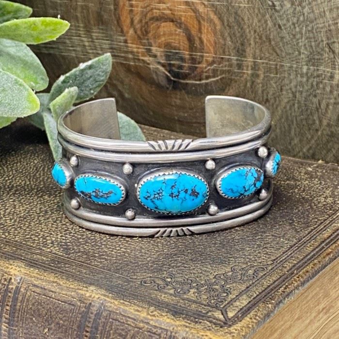 Native American Turquoise Cuff Bracelet in Sterling Silver 