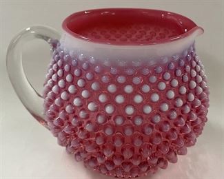 Cranberry Opalescent Hobnail Pitcher