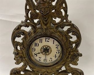 Brass Figural Clock With Cherubs, Running
