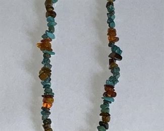 Turquoise, Amber, Tiger Eye Stone Necklace