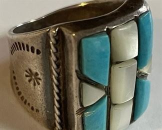 Turquoise, Mother of Pearl Sterling Ring