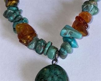 Turquoise, Amber, Tiger Eye Stone Necklace