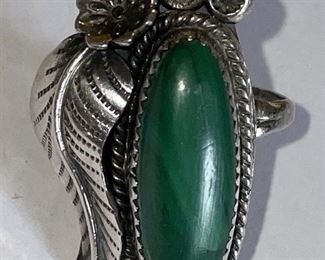 Sterling Turquoise, Malachite Navajo Ring