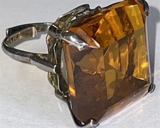 Large Citrine Sterling Adjustable Ring
